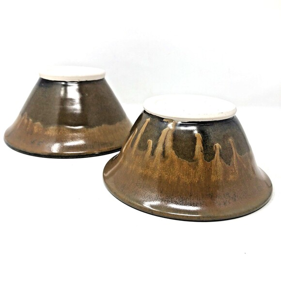 VTG Studio Art Pottery Ceramic Nesting Bowls Brown Drip Glaze Artist Signed Set - Picture 14 of 16